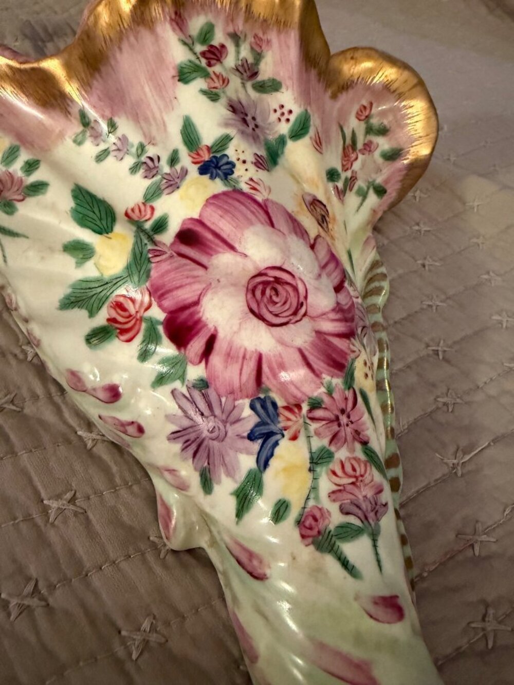 Antique French Cornucopia Shaped Hand-painted Floral Wall Vase Decorative - Picture 14 of 15